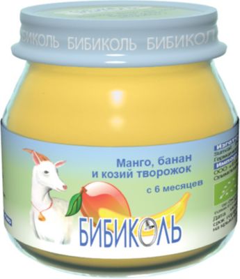 Пюре Бибиколь манго, банан и козий творожок с 6 мес, 6 шт по 80 г