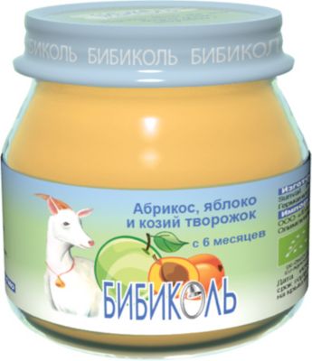 Пюре Бибиколь абрикос, яблоко и козий творожок с 6 мес, 6 шт по 80 г