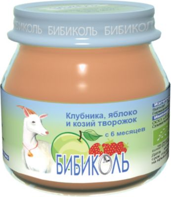 Пюре Бибиколь клубника, черника и козий творожок с 6 мес, 6 шт по 80 г
