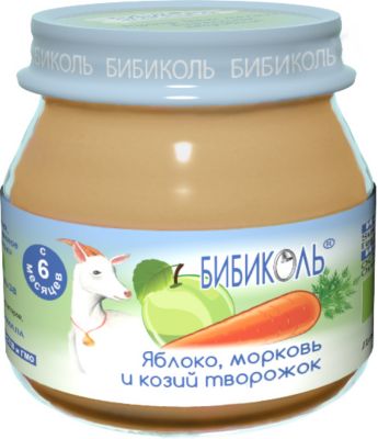 Пюре Бибиколь яблоко, морковь и козий творожок с 6 мес, 6 шт по 80 г