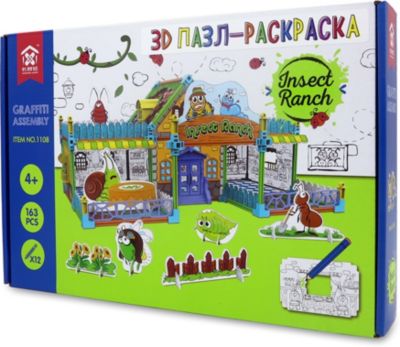 3D Пазл-раскраска Synergy "Ранчо Насекомых", 163 детали