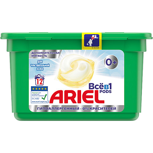 Капсулы для стирки Ariel Pods Sensitive Всё в 1 капсуле, 12 шт