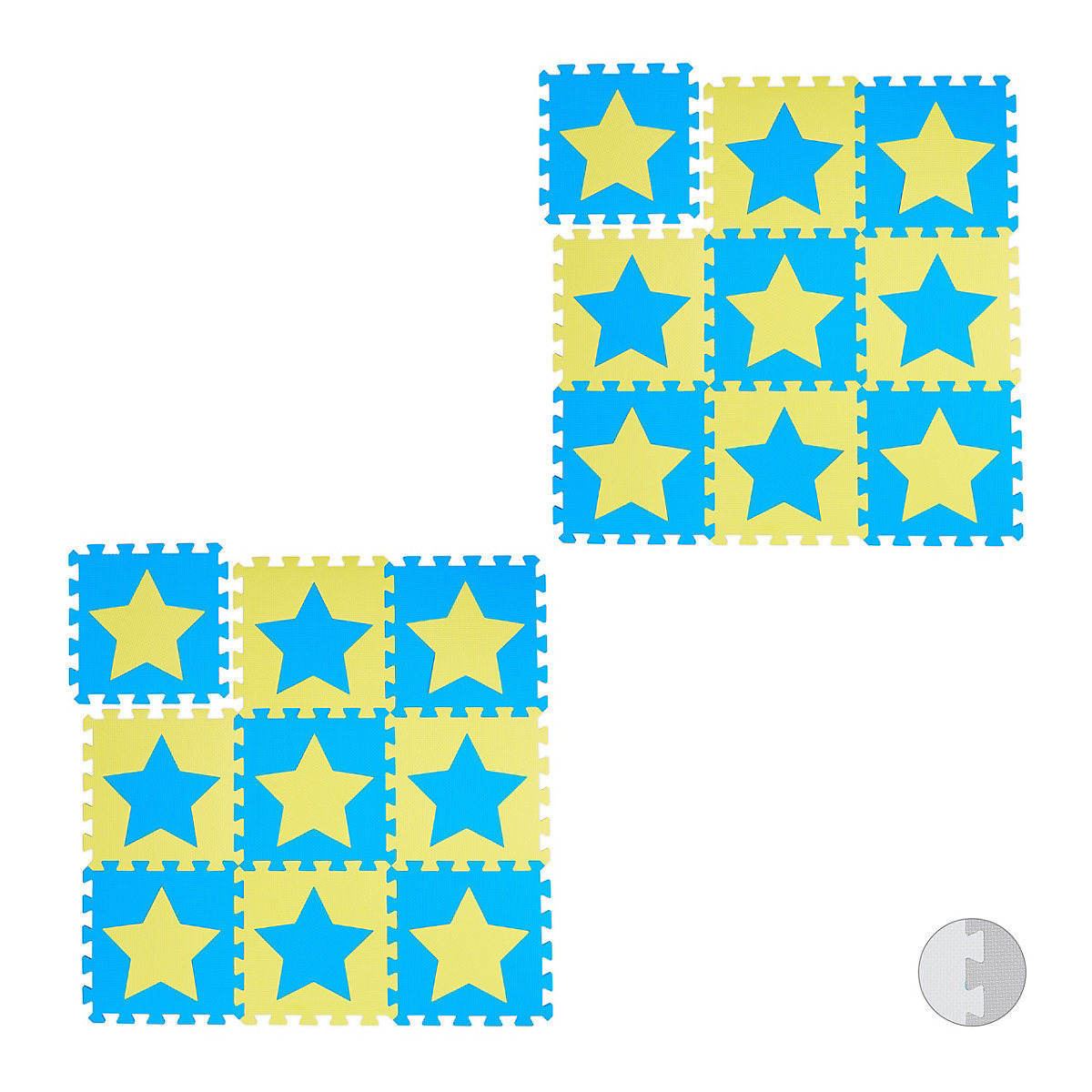 relaxdays 18 x Puzzlematte Sterne blau-gelb