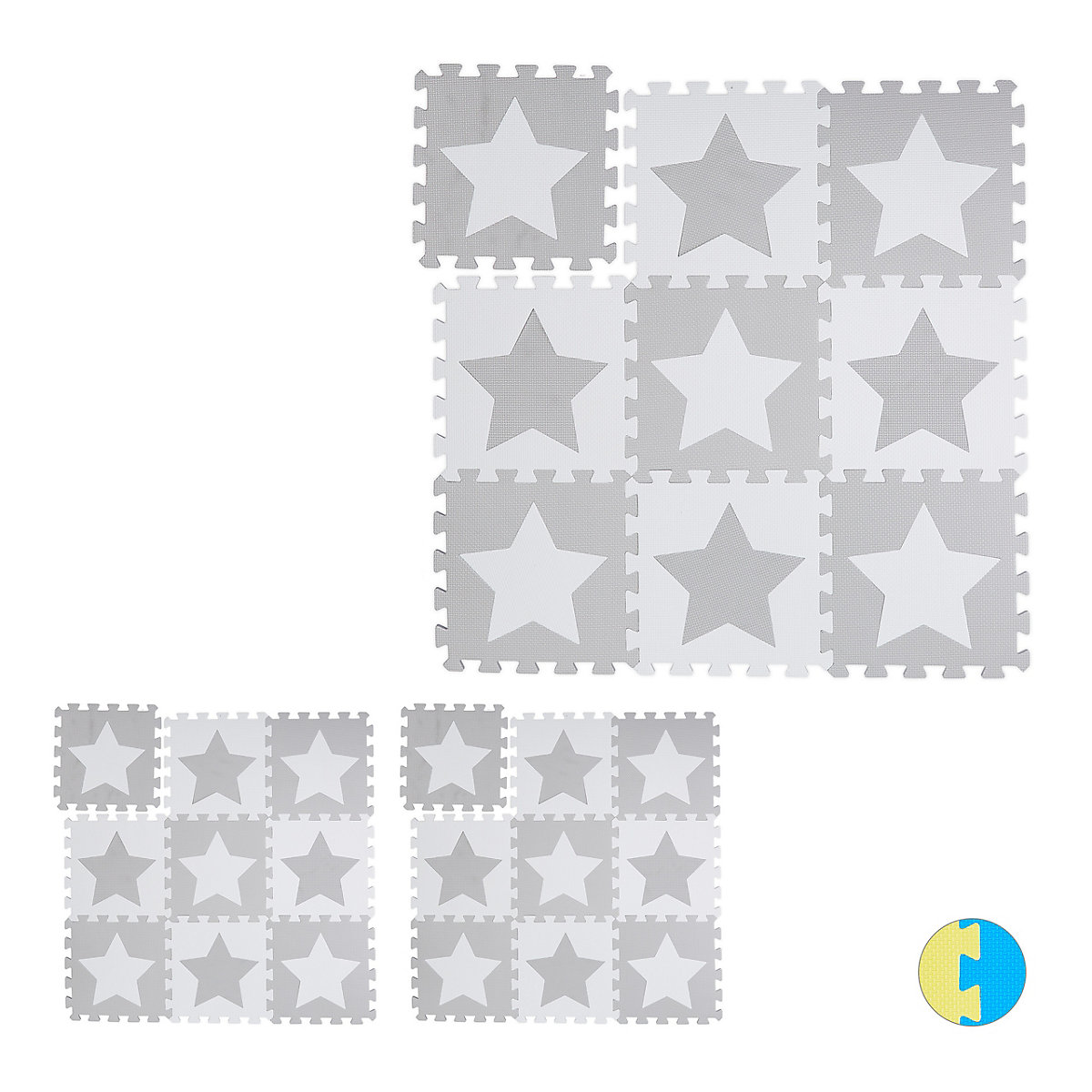 relaxdays 27 x Puzzlematte Sterne weiß-grau