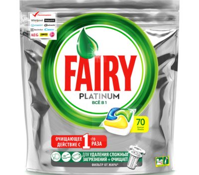 Капсулы для посудомоечной машины Fairy Platinum All in One Лимон 70 шт/уп