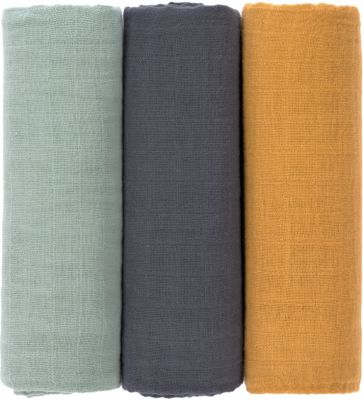 Mulltücher L, 3er Set, 85x85 cm, green/navy/mustard 2