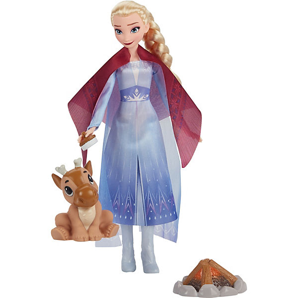 Disney Die Eiskönigin 2 Elsas gemütliches Lagerfeuer, Elsa Puppe mit Kleid und langem blondem Haar, Baby-Rentier, Accessoires, ab 3 Jahren