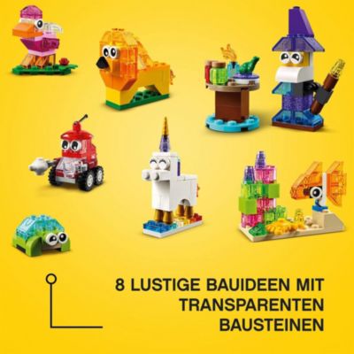 LEGO 11013 Classic Kreativ-Bauset mit durchsichtigen Steinen Vogel mit Löwe 