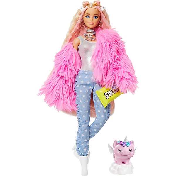 Barbie® Extra Puppe (blond) mit flauschiger rosa Jacke, inkl. Haustier
