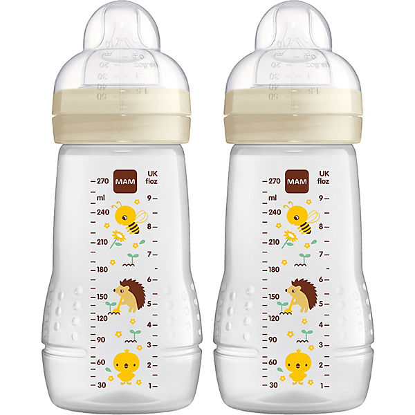 Weithalsflasche Easy Active Baby Bottle - Biene/Igel, 270 ml, 2er Set