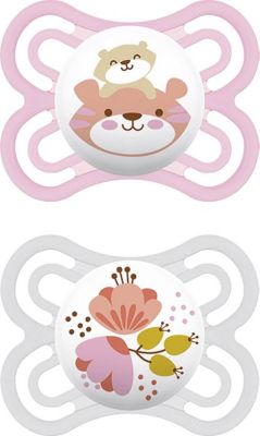Schnuller Perfect Silikon - Tiger/Blume, 0-6 Monate, 2er Set beige/rosa