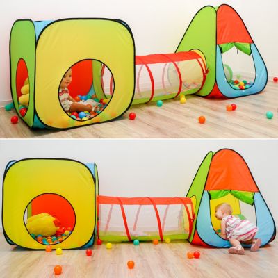 Kinderzelt Mit Tunnel Spielzelt Bällebad Kinderspielzelt Pop-up Zelt Babyzelt KY 
