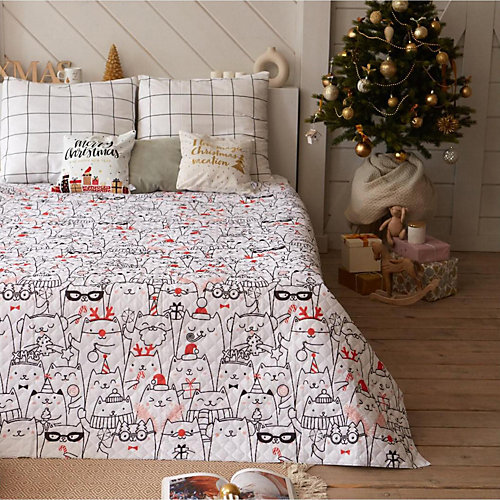 Покрывало Этель Xmas cat, 230х210 см - белый