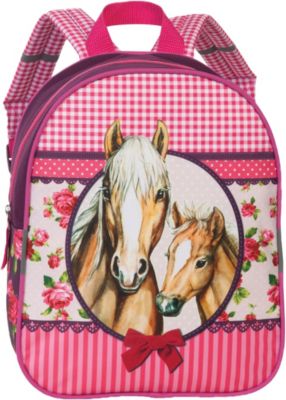 Blau mit Rosa Tasche mit Flashenhalter SPIRIT Kinderrucksack für Mädchen Wild und Frei Pferd 