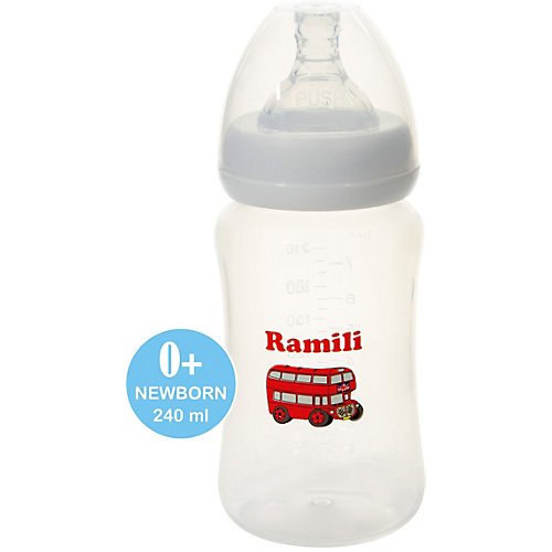 Противоколиковая бутылочка для кормления Ramili Baby (240 мл., 0+, слабый поток) от Ramili