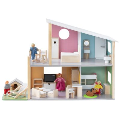 Puppenhaus aus Holz mit tlg. Möbelset, 4 Puppen und bunt | myToys