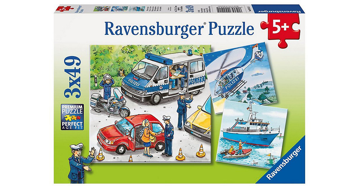 Puzzles: Ravensburger 3er Set Puzzle, je 49 Teile, 21x21 cm, Polizeieinsatz