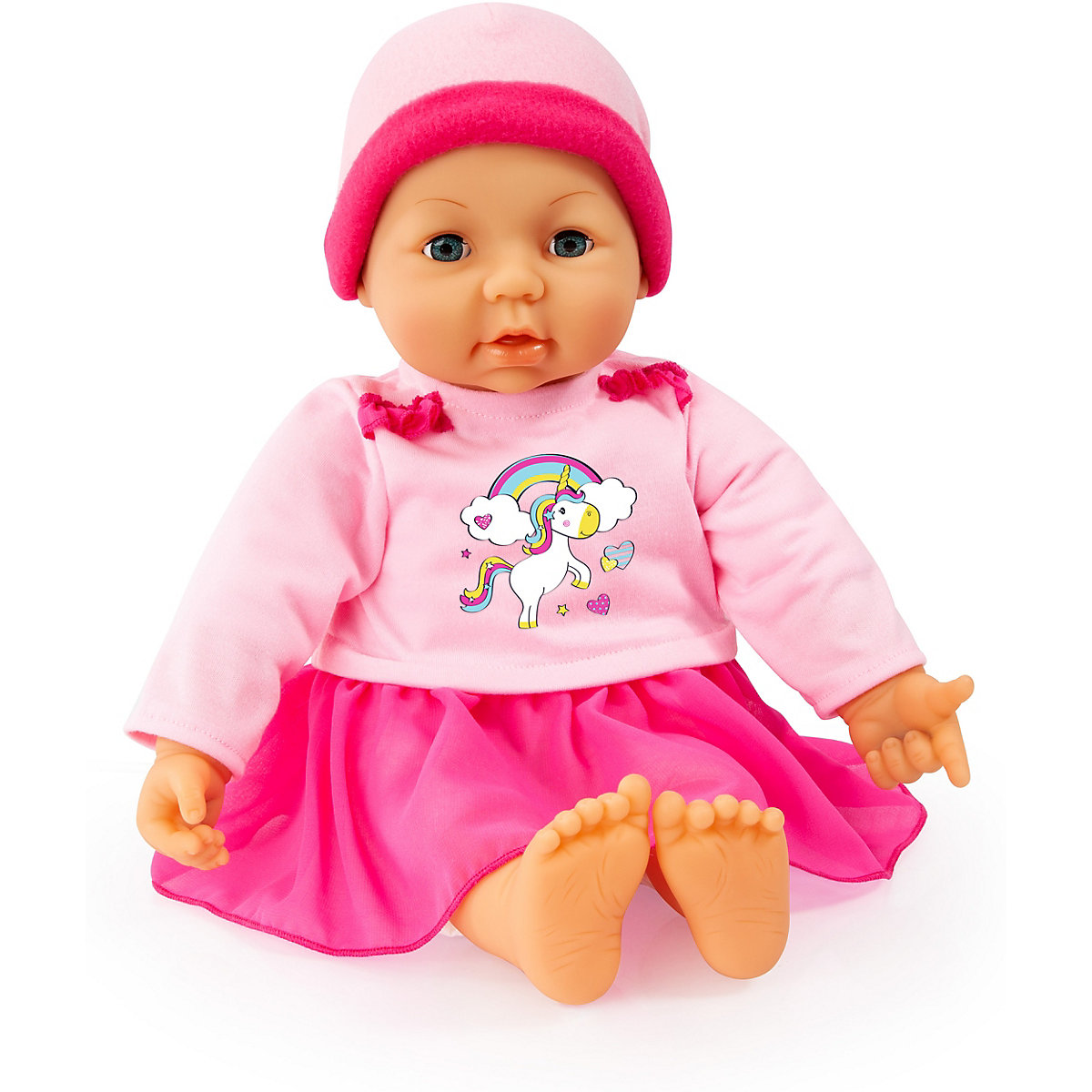 BAYER Kleider für Puppen 42-46 cm: 4-tlg. Latzhose Oberteil Mütze Kleid rosa/pink GU10681
