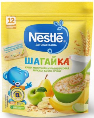 Молочная каша Nestle Шагайка мультизлаковая, яблоко, банан, груша, с 12 мес, 200 г