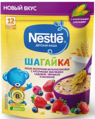 Молочная каша Nestle Шагайка мультизлаковая, земляника, черника, малина, с 12 мес, 190 г