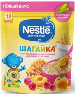 Молочная каша Nestle Шагайка мультизлаковая, мёд, абрикос, малина, с 12 мес, 190 г