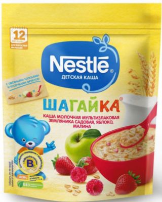 Молочная каша Nestle Шагайка мультизлаковая, земляника, яблоко, малина, с 12 мес, 200 г