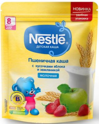 Молочная каша Nestle пшеничная с кусочками яблока и земляникой, с 8 мес, 220 г