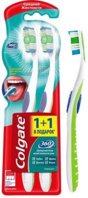 Зубная щетка Colgate 360 суперчистота средняя жёсткость, 2 шт