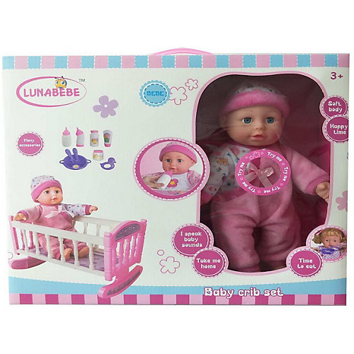 Кукла-пупс ABtoys Lunabebe, 33 см, с кроваткой, звук от ABtoys