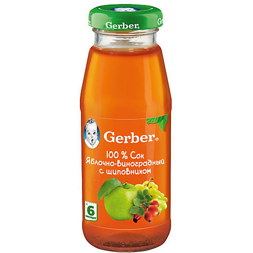 Сок Gerber яблочно-виноградный с шиповником с 6 мес, 12 шт х 175 мл/уп от Gerber