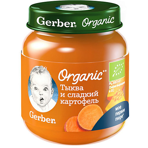 Пюре Gerber Organic тыква, сладкий картофель с 5 мес, 12 шт х 125 г/уп от Gerber
