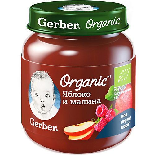 Пюре Gerber Organic яблоко, малина с 5 мес, 12 шт х 125 г/уп от Gerber