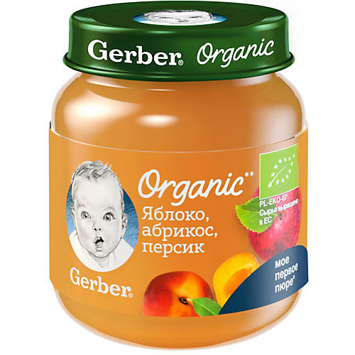 Пюре Gerber Organic яблоко, абрикос, персик с 5 мес, 12 шт х 125 г/уп от Gerber