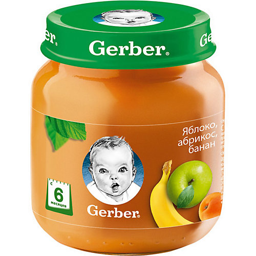 Пюре Gerber яблоко, абрикос, банан с 6 мес, 12 шт х 130 г/уп от Gerber