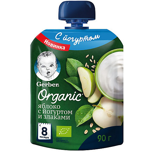 Пюре Gerber Organic яблоко с йогуртом, злаками с 8 мес, 16 шт х 90 г/уп от Gerber