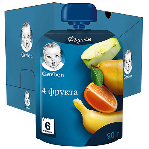 Пюре Gerber 4 фрукта с 6 мес, 7 шт х 90 г/уп от Gerber
