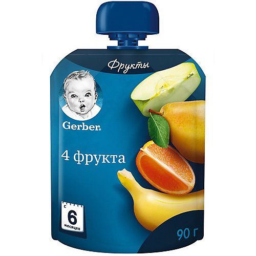 Пюре Gerber 4 фрукта с 6 мес, 7 шт х 90 г/уп от Gerber