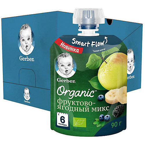 Пюре Gerber Organic фруктово-ягодный микс с 6 мес, 16 шт х 90 г/уп от Gerber