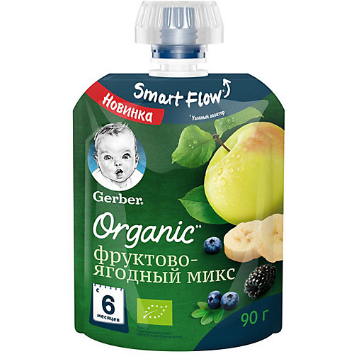 Пюре Gerber Organic фруктово-ягодный микс с 6 мес, 16 шт х 90 г/уп от Gerber