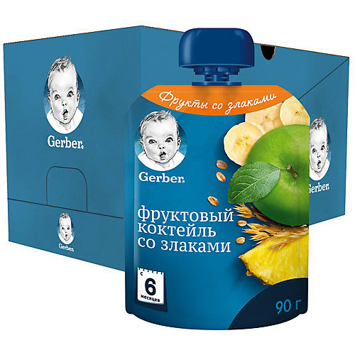 Пюре Gerber фруктовый коктейль со злаками с 6 мес, 16 шт х 90 г/уп от Gerber