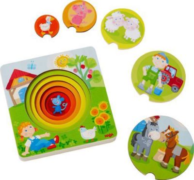 Kinder Holzpuzzle Bauernhof-WeltHaba 303768Kinder Puzzle ab 12 Monate 