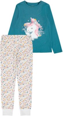 NAME IT Kinder Mädchen Zweiteiliger Schlafanzug Nachtwäsche Set Pyjama Einhorn 