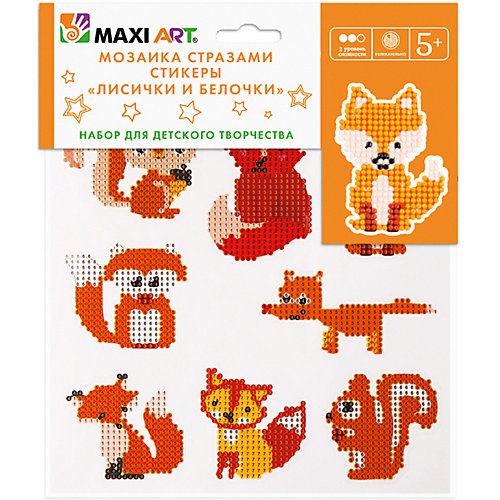Мозаика стразами Maxi Art Лисички и белочки, 8 стикеров, 20х20 см от Maxi Art