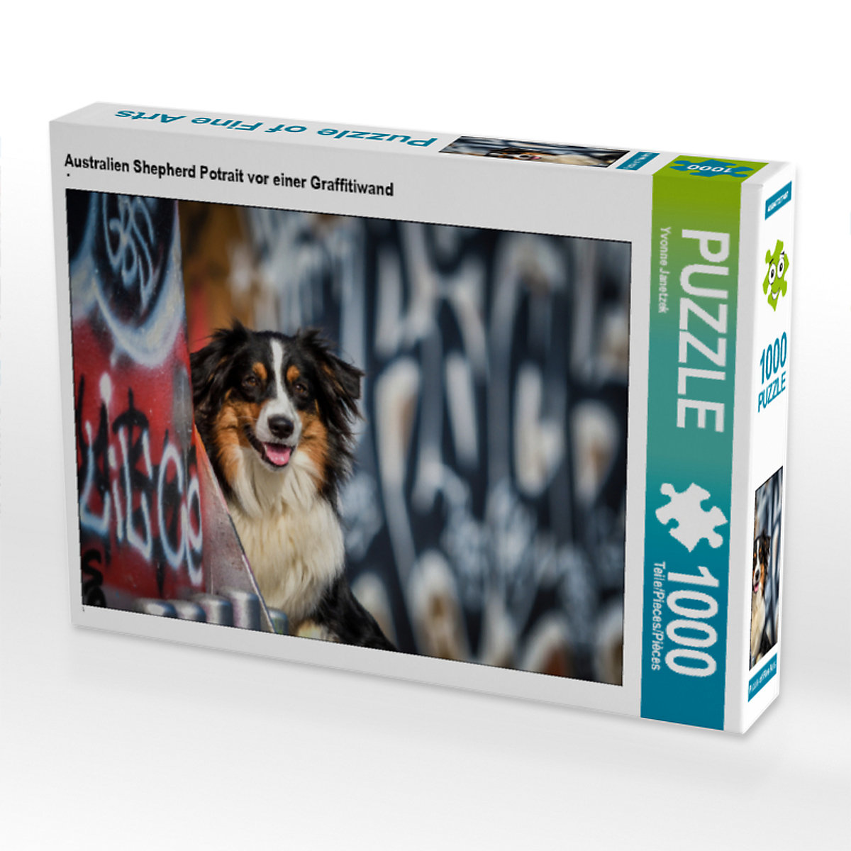 CALVENDO® Puzzle CALVENDO Puzzle Australien Shepherd Potrait vor einer Graffitiwand 1000 Teile Foto-Puzzle für glückliche Stunden