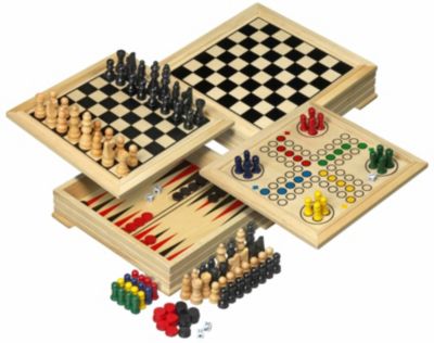 Spielesammlung 9 in 1 Klassische Gesellschaftsspiele aus Holz Mehrfarbig 