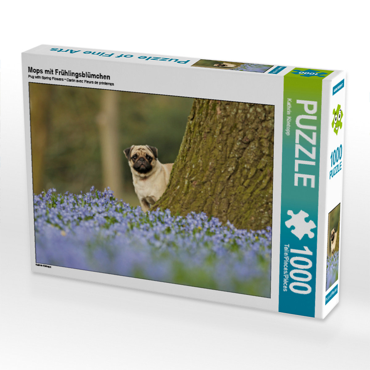 CALVENDO® Puzzle CALVENDO Puzzle Mops mit Frühlingsblümchen 1000 Teile Foto-Puzzle für glückliche Stunden