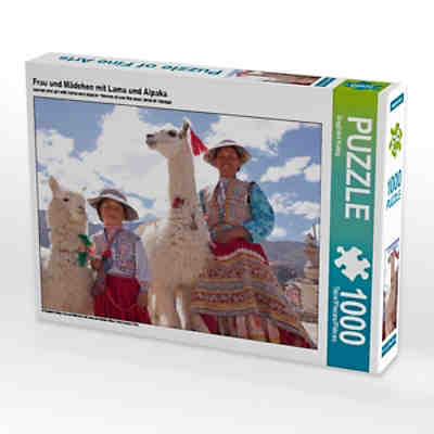 Puzzle Frau und Mädchen mit Lama und Alpaka Foto-Puzzle Bild von Siegfried Kuttig Puzzle