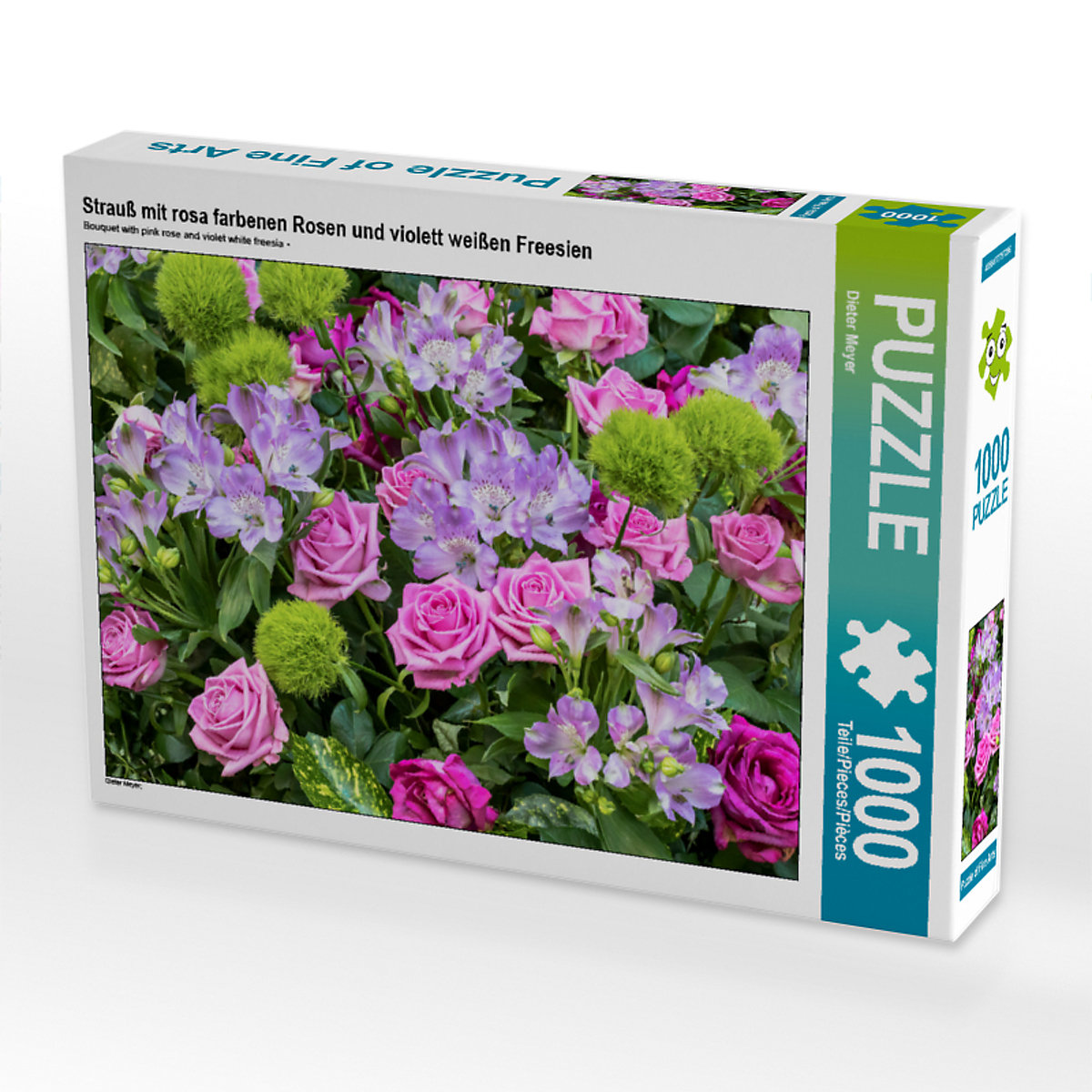 CALVENDO® Puzzle CALVENDO Puzzle Strauß mit rosa farbenen Rosen und violett weißen Freesien 1000 Teile Foto-Puzzle für glückliche Stunden
