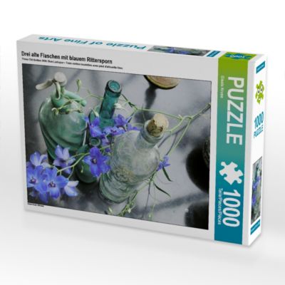 CALVENDO® Puzzle CALVENDO Puzzle Drei alte Flaschen mit blauem Rittersporn 1000 Teile Foto-Puzzle für glückliche Stunden