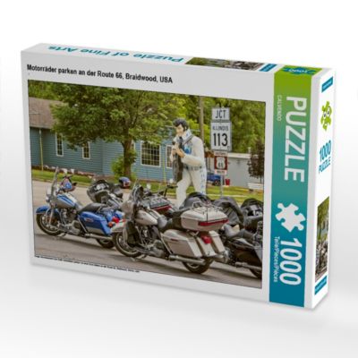 CALVENDO® Puzzle CALVENDO Puzzle Motorräder parken an der Route 66 Braidwood USA 1000 Teile Foto-Puzzle für glückliche Stunden